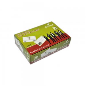 Set 50 Ecusoane cu Clips si Ac de Siguranta Ecada, 90x57 mm, Dimensiune Hartie 89x55 mm, Plastic, Ecusoane cu Clips, Ecusoane cu Ac de Siguranta, Set Ecusoane