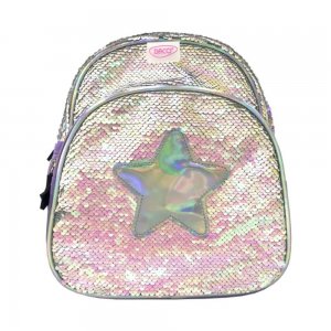Ghiozdan DACO cu Paiete, Model Stea, 29x24x10 cm, Bretele cu Burete Reglabile si Doua Buzunare Laterale cu Plasa, Material Poliester, Culoare Mov, Ghiozdane Gradinita, Ghiozdane Scoala, Ghiozdan Scolar, Rechizite Scolare