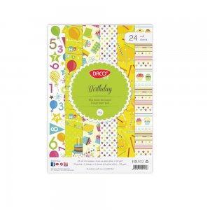 Hartie Decorativa DACO A4, Model Birthday, 24 Coli/Top, 165 g/m², Multicolor, Hartie Colorata Decorativa, Bloc Hartie Decorativa, Modele Hartie Decorativa, Hartie Decorativ Speciala, Set Hartie cu Modele, Hartie Decorativa cu Model Hartie Decorativa DACO A4, Model Birthday, 24 Coli/Top, 165 g/m², Multicolor, Hartie Colorata Decorativa, Bloc Hartie Decorativa, Modele Hartie Decorativa, Hartie Decorativ Speciala, Set Hartie cu Modele, Hartie Decorativa cu Model