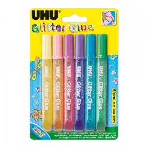 Set 6 Lipiciuri Glitter Uhu Shiny, 10 ml, Multicolor, Lipiciuri cu Glitter, Lipici cu Sclipici, Lipici Uhu, Lipiciuri Glitter, Lipici Glitter Uhu, Sclipici pentru Hartie, Adeziv Sclipici