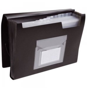 Mapa din Plastic Q-CONNECT cu 12 Compartimente, 330x240x30 mm, Elastic pe Colturi si Index, Culoare Neagra, Mape cu Compartimente, Mape cu Index, Mape cu Elastic pe Colturi, Mapa pentru Documente, Mapa pentru Organizat, Mapa pentru Depozitat