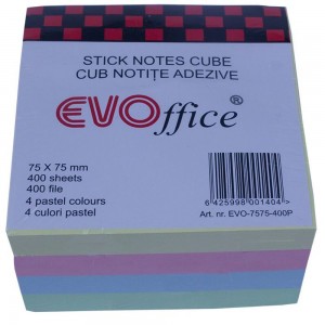 Notite Autoadezive EVOffice Cub Color, Dimensiune 75x75 mm, 400 File, 4 Culori Pastel Notite Autoadezive EVOffice Cub Color, Dimensiune 75x75 mm, 400 File, 4 Culori Pastel