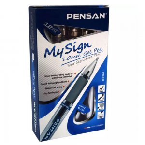 Set 12 Pixuri cu Gel PENSAN My Sign, Mina Albastra, Varf de 1 mm, Corp din Plastic cu Grip de Cauciuc si Capac, Pixuri cu Gel, Pix Albastru, Pixuri Albastre, Pix cu Gel Albastru, Pixuri cu Gel Albastru, Set de Pixuri cu Gel, Rechizite Scolare