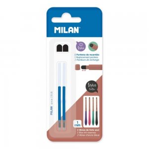 Set 2 Mine Pix MILAN Stylus, 1 mm, Albastre, cu Doua Radiere, Set Mine Albastre pentru Pixuri Tactile, Set Rezerve Pixuri Tactile, Mine pentru Pixuri Tactile cu Radiera, Mine Pixuri Albastre cu Radiera, Rezerve Mina Pix Tactil