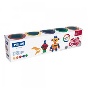 Plastilina Usoara pentru Modelat Milan Glitter, 5 Culori, 720 g, 5 Tuburi de 142 g, Plastic, Plastilina Scoala, Plastilina Gradinita, Plastilina Modelare, Plastilina Modelat, Plastilina pentru Copii, Plastilina Ambalata, Plastilina Milan