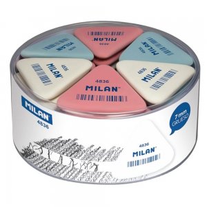 Set 36 Radiere Triunghiulare MILAN 4836, Cauciuc Sintetic, 3 Culori Diferite, Radiere Colorate, Radiere din Cauciuc, Radiere si Gume de Sters, Guma de Sters Creion, Set Radiere, Guma de Sters, Gume de Sters, Radiere MILAN, Rechizite Scolare