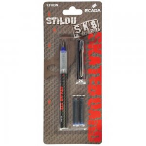 Stilou ECADA Model SK8, Material Plastic si 2 Patroane de Cerneala Incluse, Culoare Negru/Rosu, Stilou Scolar, Stilouri Scolare, Instrumente de Scris, Stilou ECADA, Stilou cu Patron