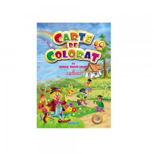 Carte de Colorat A4, 80 Pagini cu Animale, Fructe, Legume si Abtibilduri, Vol.5