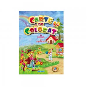 Carte de Colorat A4, 80 Pagini cu Povesti si Abtibilduri, Vol.4