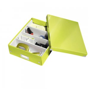 Cutie Organizer Medie din Carton Solid Laminat Leitz Click and Store, 280x100x370mm, Verde, Cutie Carton Colorata, Cutie DepozitareVerde, Cutie Mica pentru Obiecte, Cutie Mica Simpla, Cutie Rezistenta