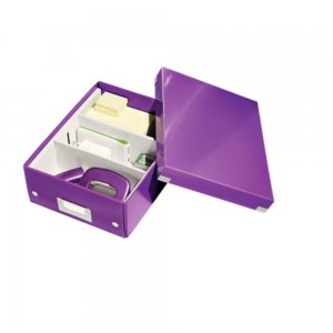Cutie Organizer Mica din Carton Solid Laminat Leitz Click and Store, 220x100x282, Mov, Cutie Carton Colorata, Cutie Depozitare Mov, Cutie Mica pentru Obiecte, Cutie Mica Simpla, Cutie Rezistenta