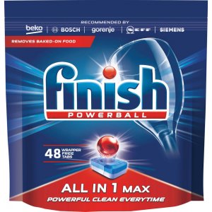 FINISH Detergent de Vase, All in One Max, 48 Tablete, Ideal pentru Masina de Spalat Vase, Dezinfectare Vase, Curatare Puternica, Protectie Calcar, Tablete Curatare Vase, Tablete Anticalcar, Tablete de Curatare pentru Masina de Spalat