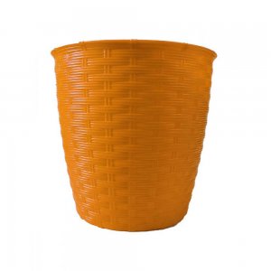 Ghiveci Sterk, Model Ratan, Plastic, 22x21 cm, Separator Inclus, Portocaliu, Ghiveci Model Ratan, Ghiveci Ratan Portocaliu, Ghiveci Ratan Colorat, Ghiveci cu Separator de Apa, Ghiveci de Plastic, Ghiveci pentru Flori, Ghiveci Rotund