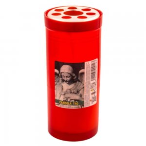 Candela Parafina cu Capac, Timp Ardere 60 h, 155x65 mm, Culoare Rosie, Lumanare Candela, Lumanari si Candele Tip 40, Candele din Parafina, Candele pentru Exterior, Candele pentru Sarbatori, Candele cu Capac, Candela cu Capac Metalic