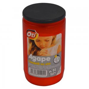 Candela cu Ulei Agape OTI, Timp Ardere 2,5 zile, Rosie, Lumanare Candela, Lumanari si Candele, Candele din Parafina, Candele pentru Exterior, Candele pentru Sarbatori, Candela cu Capac din Plastic, Candela cu Ulei
