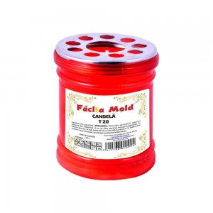 Candela Faclia Mold T20, cu Capac, 20 h Timp de Ardere, Candela Faclia T20, Candela T20, Candele Faclia Mold, Candela din Plastic, Candela cu Capac, Candela Rosie, Candela de Plastic cu Capac Metalic, Candele cu Capac, Candele Rosii