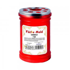 Candela Faclia Mold T30, cu Capac, 25 h Timp de Ardere, Candela Faclia T30, Candela T30, Candele Faclia Mold, Candela din Plastic, Candela cu Capac, Candela Rosie, Candela de Plastic cu Capac Metalic, Candele cu Capac, Candele Rosii