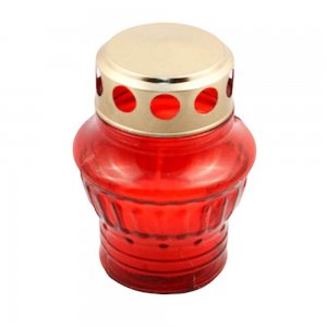 Candela Sticla cu Capac, Timp Ardere 14 h, 115x59 mm, Tip Felinar, Culoare Rosie, Lumanare Candela 14 h, Lumanari si Candele, Candele din Parafina, Candele pentru Exterior, Candele pentru Sarbatori, Candele cu Capac, Candela cu Capac Metalic