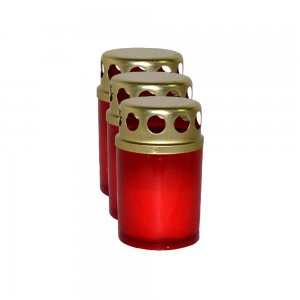 Candele Parafina cu Capac, Timp Ardere 12 h, 3 Buc/Set, 75x48 mm, Culoare Rosie, Lumanare Candela, Lumanari si Candele Tip 50, Candele din Parafina, Candele pentru Exterior, Candele pentru Sarbatori, Candele cu Capac, Candela cu Capac Metalic