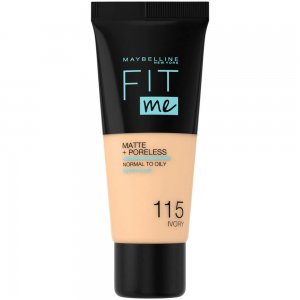 Fond de Ten 115 Ivory Maybelline New York Fit Me Matte & Poreless, 30 ml, Fond de Ten Maybelline, Fond de Ten Deschis, Fond de Ten cu Argila, Fond de Ten Mat, Fond de Ten Cald, Fond de Ten Matifiant, Fond de Ten pentru Tenul Gras
