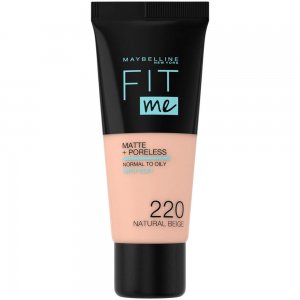 Fond de Ten 220 Natural Beige Maybelline New York Fit Me Matte & Poreless, 30 ml, Fond de Ten Maybelline, Fond de Ten Deschis, Fond de Ten cu Argila, Fond de Ten Mat, Fond de Ten Cald, Fond de Ten Matifiant, Fond de Ten pentru Tenul Gras