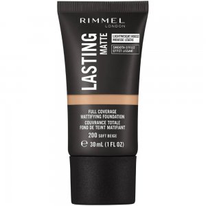 Fond de Ten Rimmel Lasting Matte, 200 Soft Beige, 30 ml, Fond de Ten cu Acoperire, Fond de Ten Efect Mat, Fond de Ten cu Acoperire Mare, Fond de Ten Rezistent, Fond de Ten Zilnic, Fond de Ten Rimmel London, Fond de Ten Lasting Finish Matte