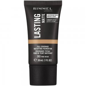 Fond de Ten Rimmel Lasting Matte, 203 True Beige, 30 ml, Fond de Ten cu Acoperire, Fond de Ten Efect Mat, Fond de Ten cu Acoperire Mare, Fond de Ten Rezistent, Fond de Ten Zilnic, Fond de Ten Rimmel London, Fond de Ten Lasting Finish Matte