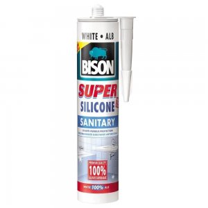 Silicon Sanitar Super Bison, 280 ml, Alb, Mastic Etansare, Bison Super Silicone Sanitary, Silicon Alb Sanitar, Mastic Etanseizant Sanitar, Silicon Sanitar Bison, Silicon Etansare Rosturi Fisuri si Imbinari, Silicon Super Alb Sanitar