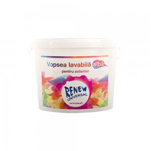 Vopsea Lavabila de Exterior Renew Universal, Alba, 8.5 L, Vopsea Lavabila pentru Exterior, Vopsea Lavabila Exterior, Vopsea Alba, Vopsea Lavabila Alba, Vopsele Lavabile, Vopsele Exterior, Vopsele Albe, Vopsea de Exterior