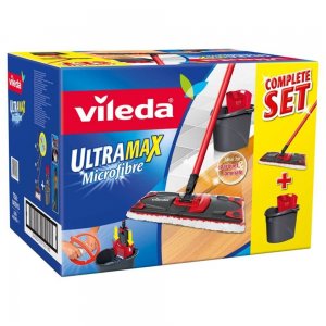 Set Galeata si Mop Plat Vileda Ultramax, 10 L, Rosu si Negru, Vileda Ultramax Set Galeata si Mop Plat, Set Curatenie Galeata si Mop, Set Menaj Galeata si Mop, Mopuri si Galeti Curatenie, Galeata Vileda si Mop Plat Microfibra