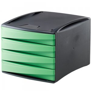 Cabinet cu 4 Sertare Fellowes, 100% Materiale Reciclabile, 254x285x384 mm, Verde/Negru, Suport Documente, Suport pentru Birou, Suport de Birou, Suport Birotica, Suport Birou cu Sertare, Suport Birou pentru Acte, Organizator Birou