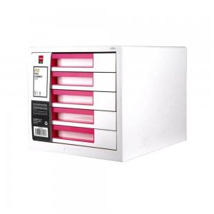 Cabinet Birou Deli, 5 Sertare, Alb/Roz, Lucios, Glisare Usoara, Suport pentru Birou, Suport de Birou, Suport Hartii Birou, Suport Documente, Suport Birotica, Suport Birou cu 5 Sertare, Suport Birou pentru Acte, Organizator Birou