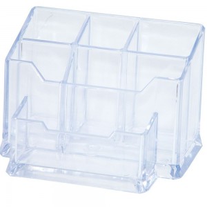 Organizator de Birou, 155x105x101 mm, 6 Compartimente, Suport pentru Accesorii din Plastic, Transparent, Accesorii Birou, Suport Accesorii de Scris, Organizer Plastic