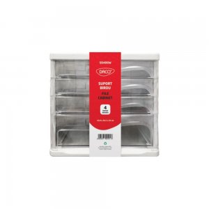 Suport Birou DACO, 4 Sertare, Plastic, 33.8x26.5x25 cm, Alb, Suport pentru Accesorii din Plastic Accesorii Birou, Suport Hartii, Organizator Plastic, Suport Instrumente de Birou, Organizator de Birou cu 4 Sertare