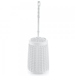 Set Toaleta cu Perie si Suport din Plastic Rotund Dantelat, Culoare Alba, Seturi de Toaleta, Perii pentru Toaleta, Set Perii WC, Set pentru Curatenie Baie, Accesorii pentru Toaleta, Perie pentru Vasul de Toaleta