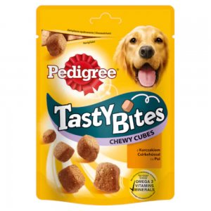 Recompense pentru Caini PEDIGREE Tasty Bites, Cubulete Gumate, 130g, Mancare pentru Catei, Cubulete de Carne pentru Catei, Recompense din Carne pentru Caini, Cubulete Recompensa pentru Catei, Cubulete de Carne pentru Caini