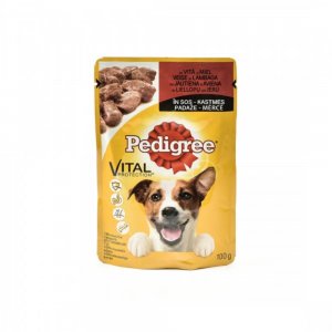 Plic Hrana Umeda pentru Caini PEDIGREE Vital, Vita si Miel, 100 g, Hrana cu Vita si Miel pentru Caine, Conserva de Carne de Vitasi Miel, Carne de Vita pentru Catei, Hrana la Plic pentru Caini, Plic de Vita cu Miel pentru Catei Pedigree
