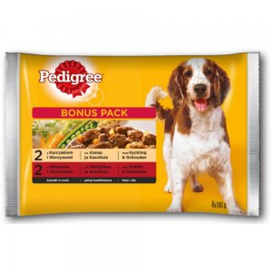 Set 4 Plicuri Hrana Umeda pentru Caini PEDIGREE Vital, Vita, Pasare si Legume, 400 g, Hrana cu Vita si Pasare pentru Caine, Plic  de Carne de Vita si Pasare, Carne de Vita pentru Catei, Plic de Pasare si Legume pentru Catei Pedigree