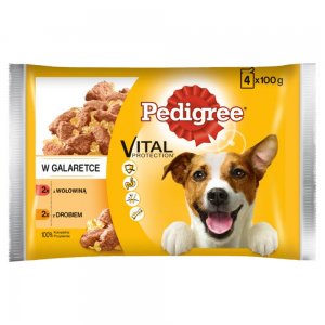 Set 4 Plicuri Hrana Umeda pentru Caini PEDIGREE Vital, Vita, Pasare, 400 g, Hrana cu Vita si Pasare pentru Caine, Plic de Carne de Vita si Pasare, Carne de Vita pentru Catei, Plic de Pasare pentru Catei Pedigree, Hrana la Plic pentru Caini