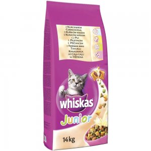 Hrana Uscata cu Pui pentru Pisici WHISKAS Junior, 14 Kg, Granule pentru Pisici Junior, Bobite pentru Pisici Junior, Hrana Pisici Junior, Whiskas Junior Mancare Uscata pentru Puii de Pisica, Whiskas Hrana Uscata pentru Pisici Gestante