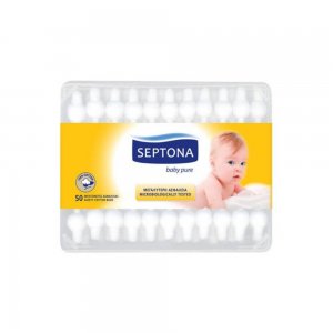 Betisoare Urechi Septona, pentru Copii, 50 Buc/Set, Bumbac Natural, Culoare Alba, Betisoare pentru Urechi, Betisoare de Urechi pentru Copii, Betisoare din Bumbac pentru Copii, Betisoare Urechi cu Opritori, Betisoare Igienice cu Opritori