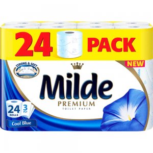 Hartie Igienica MILDE Cool Blue PREMIUM, 3 Straturi, 24 Role/Bax, Hartie 3 Straturi, Hartie Igienica Parfumata, Hartie Igienica 3 Straturi, Hartie MILDE