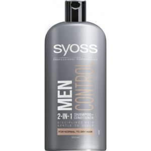 Sampon SYOSS Men 2 in 1 Control, 500 ml, Par Uscat si Normal, Sampon si Balsam 2 in 1, Sampon Par Deteriorat, Sampoane Antimatreata, Sampon pentru Barbati, Produse de Ingrijire a Parului, Produse Hairstyling, Sampon Par Uscat