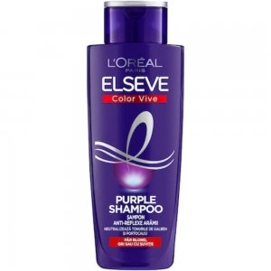 Sampon Par Blond/Gri L'OREAL Paris Elseve Color Vive Purple, 200 ml, Sampon Nuantator, Sampon Eliminare Reflexii Galbene, Sampon Nuantator Gri, Sampon Nuantator pentru Parul Blond, Sampon Neutralizare Tonuri Galbene, Sampon pentru Par Vopsit