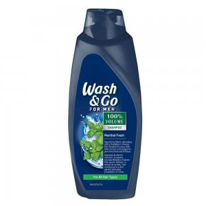 Sampon WASH&GO Men Full & Strong, Cantitate 400 ml, Sampon pentru Barbati, Pentru Toate Tipurile de Par, Cu Mentol, Sampon Ingrijire Par, Sampon Spalare Par, Sampon Fortifiere, Sampoane pentru Par
