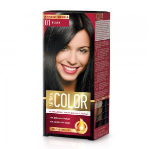 Vopsea Permanenta de Par Aroma Color 01, Negru, 90 ml, Vopsea Par, Vopsea Neagra, Vopsea Permanenta Neagra, Vopsea Par Neagra, Vopsea de Par Permanenta, Vopsea Permanenta Culoare Neagra