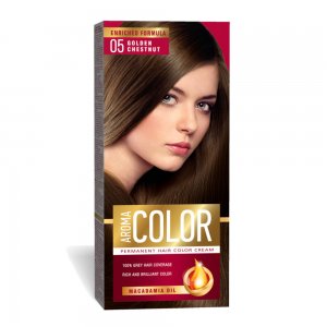 Vopsea Permanenta de Par Aroma Color 05, Castaniu Auriu, 90 ml, Vopsea Par, Vopsea Castaniu Auriu, Vopsea Permanenta Castaniu Auriu, Vopsea Par Castanie, Vopsea de Par Permanenta, Vopsea Par Castaniu