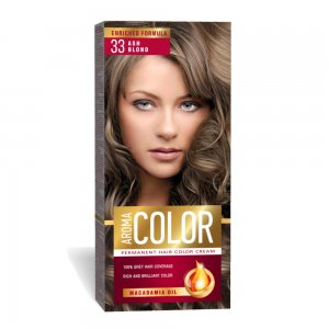 Vopsea Permanenta de Par Aroma Color 33, Blond Cenusiu, 90 ml, Vopsea Par, Vopsea Blond Cenusiu, Vopsea Permanenta Blond Cenusiu, Vopsea Par Blond Cenusiu, Vopsea de Par Permanenta, Vopsea Permanenta Par Blond Cenusiu