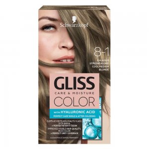 Vopsea Par Permanenta GLISS Color, 8-1, Blond Mediu Rece, 143 ml, Vopsea de Par Permanenta cu Acid Hyaluronic, Vopsea de Par Medie Blonda Rece, Vopsea de Par Gliss Schwarzkopf, Vopsea de Par 8.1, Vopsele de Par Gliss, Vopsele Permanente de Par