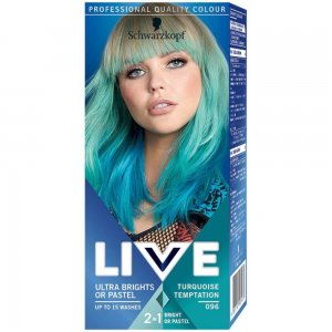 Vopsea Par Semipermanenta LIVE Ultra Brights or Pastel, 096 Turquoise Temptation, 80 ml, Vopsea de Par 2 in 1 Culori Intense sau Pastel, Vopsea de Par Semipermanenta Albastra, Vopsea Par Turcoaz Pastel, Vopsea Semipermanenta Turcoaz